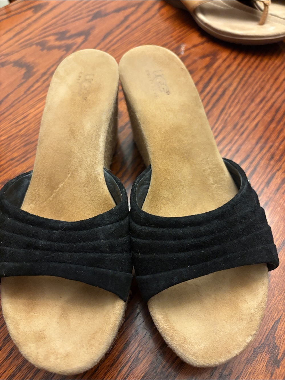 UGG Black Suede Slide Mules with Low Wedge